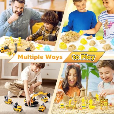 UPDOKIT Magic Sand for Kids, Kinetic Sand with 1 KG of Sand, Construction Vehicle and Accessories for Boys and Girls Ages 3, 4, 5, 6, 7+ Years Old