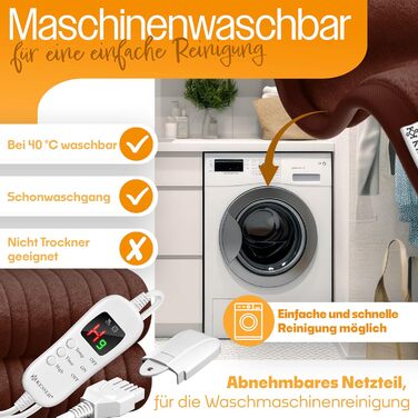 Електрична гріюча ковдра KESSER® з плюшу 180x130 см сірого кольору | з таймером автоматичного вимкнення | 9 температурних режимів | з цифровим дисплеєм | пральна до 40°C | сертифікат TÜV SÜD GS