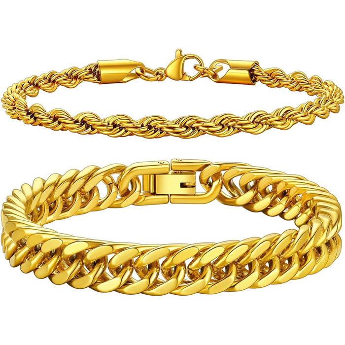 Набір браслетів для чоловіків Richsteel з нержавіючої сталі, 3 шт., чорний/сталь/золотий, 9/8/4 мм, довжина 19/21/23 см, для подарунка