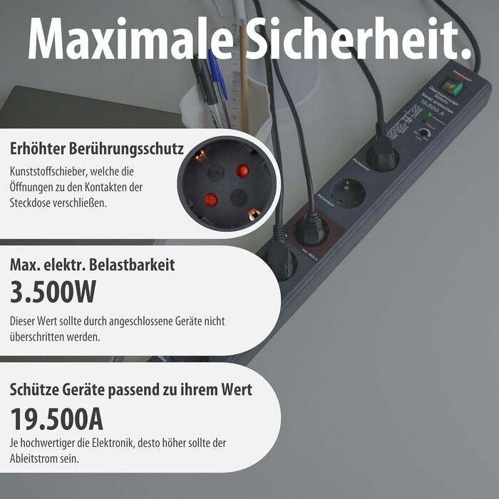 Мережевий фільтр Brennenstuhl Secure-Tec 8-фазний з захистом від перенапруги та функцією Main Follow, антрацит