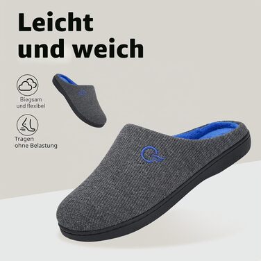 Зимові домашні капці Mishansha унісекс з ефектом пам'яті (Memory Foam), теплі та м'які капці з підкладкою, протиковзкі, сірі, розмір 44/45 EU