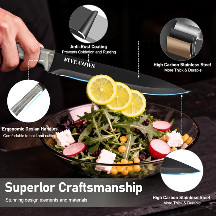 Набір кухонних ножів Messerblock з 16 частинами, з дерев'яною підставкою, дощечкою, захистом пальців, точилкою та кухонними ножицями, професійний набір ножів для дому (зелений, блакитний)