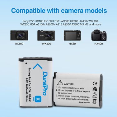 Durapro NP-BX1 акумулятор + зарядний пристрій Dual USB LCD для Sony RX100, RX100 II, WX500, HX300, HX400V та інших моделей Sony