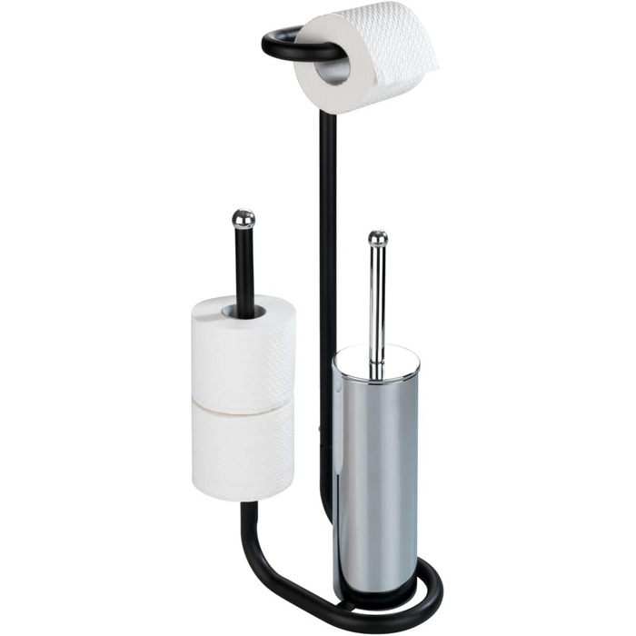 Набір для туалету WENKO Stand WC з інтегрованим тримачем туалетного паперу та щіткою, з нержавіючої сталі, 20 x 62,5 x 23 см (Чорний)