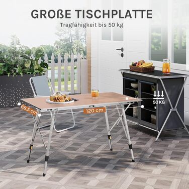 Стіл туристичний розкладний WOLTU, 120x68.5 см, сріблястий. Регульована висота, з сумкою та розкатним покриттям. Для кемпінгу, саду, балкону (4-6 осіб)