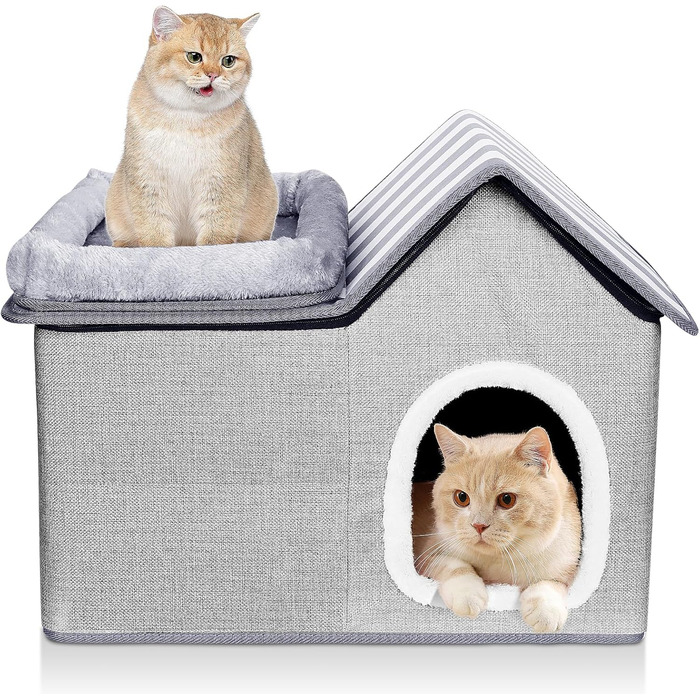 Cat House, Outdoor Cat Cave, Warm Dog Cave, Detachable Dog House with Washable Cushion and Platform, Outdoor Cat House, Cat Cave for Small and Medium Pets