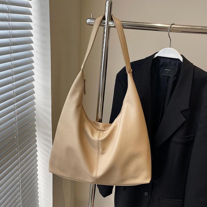 Сумка жіноча GSenhui Hobo бежева з м'якої шкіри, вінтажна сумка-тоут на плече