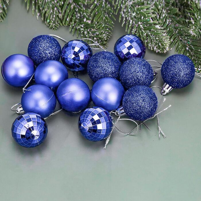 24 штуки ялинкових прикрас - кульки 4 см, синій колір, пластик, для ялинки, стійкі до пошкоджень, для святкового декору