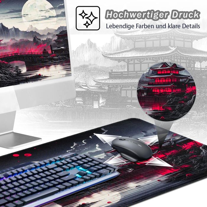 Ігровий килимок для миші Zindoo Gaming XXL 900x400 мм з топографічним візерунком (Місяць та Пагода)
