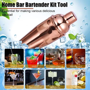 Набір шейкерів для коктейлів Esmula 750 мл, 12 предметів, з рецептами, рожеве золото