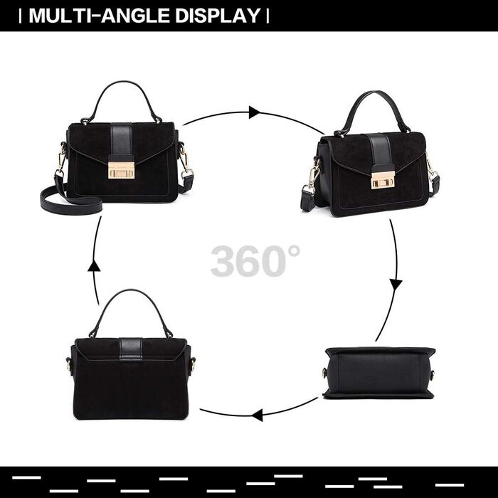 Сумка жіноча Miss Lulu середнього розміру через плече: шкіра та замша, вінтажний стиль, чорний колір