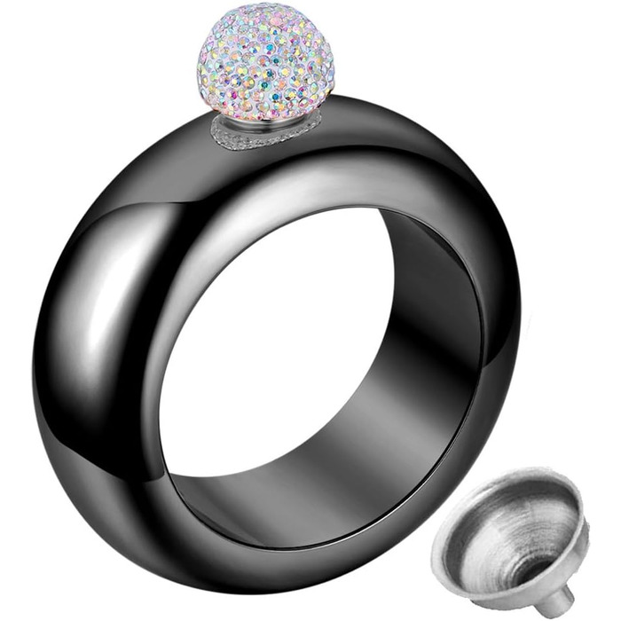 Набір флакончиків Qingo: флакон, браслет, перстень, нержавіюча сталь 304, 100 мл, чорний з кришкою зі стразами