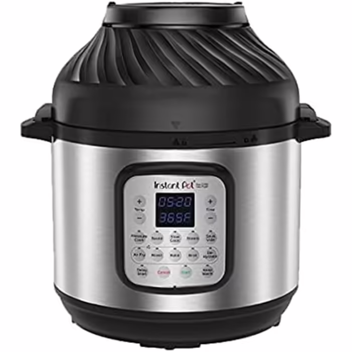 Мультиварка Instant Pot Duo Crisp 5.7 л 11-в-1 з аерофритюрницею, скороваркою, пароваркою, дегідратором, грилем, функцією випікання, збереження тепла, з нержавіючої сталі, електрична, срібляста