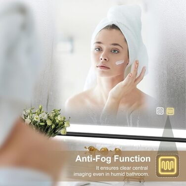 Дзеркало для ванної кімнати S'bagno з підсвічуванням 100x70 см, з алюмінієвою рамою, антизапарююче, 3000-6500K, функція пам'яті, IP44, горизонтальне/вертикальне, чорний колір, M99 (без Bluetooth)