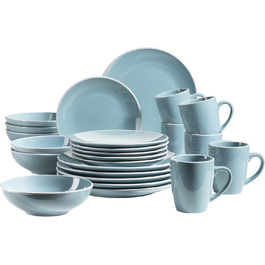 MÄSER 931770 Elissa Series Modern Dinnerware Set for 6 People in Turquoise with White Rim, 24-Piece Combination Service, Stoneware