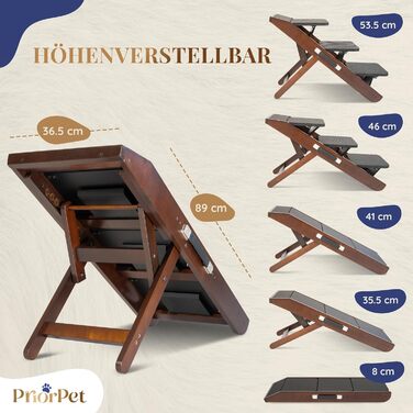 Сходинки для собак на ліжко та диван 2-в-1 - регульована рамка для собак, 18-50 см - для маленьких собак - легка переносна сходинка з платформою, натуральний колір (коричневий)