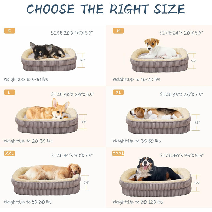 Ортопедичне ліжко для собак та котів, малі породи, сіре. Знімний чохол, 51x48x14 см. М'яке, з високою підтримкою, для цуценят та малих собак.