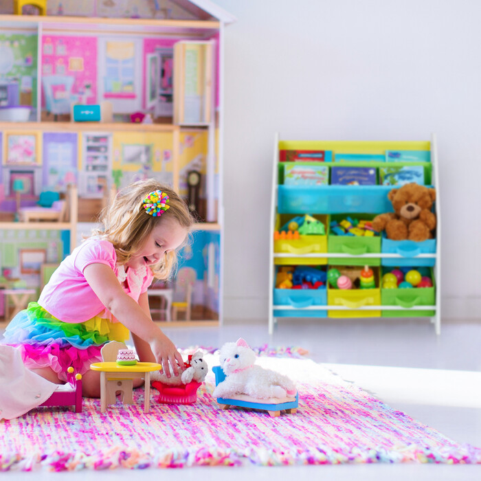 Relaxdays Children's Shelf with 6 Boxes & 2 Hanging Pockets