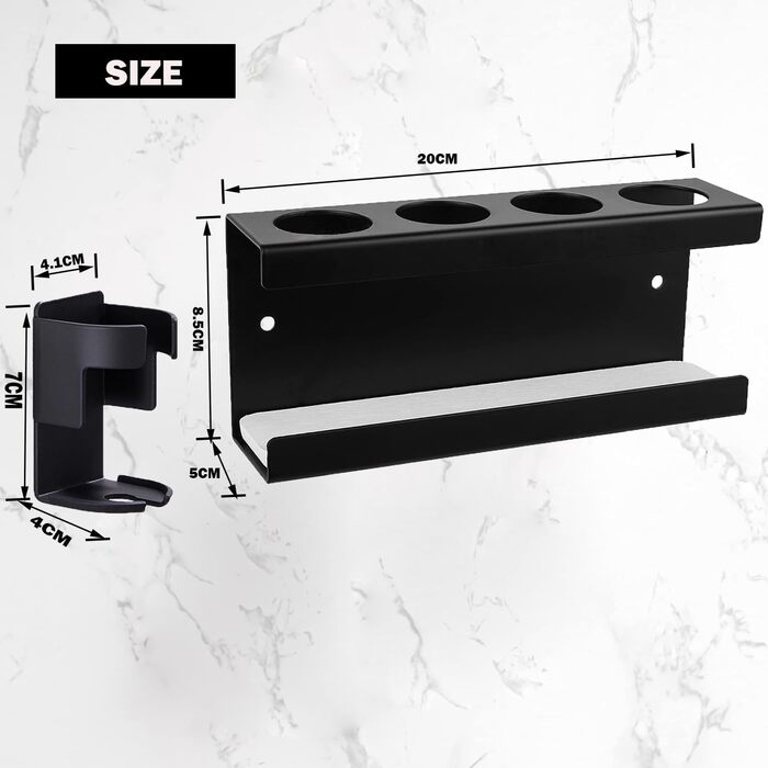 Настінний тримач для електричної зубної щітки з органайзером для пасти, 4 відділення, чорний