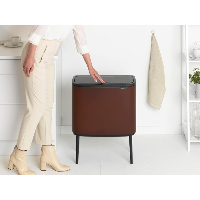 Сміттєвий відер Brabantia Bo Touch Bin на 36 л, металевий, з двома внутрішніми відрами (11л + 23л), колір Mineral Cosy Brown, 54 x 32 x 68 см
