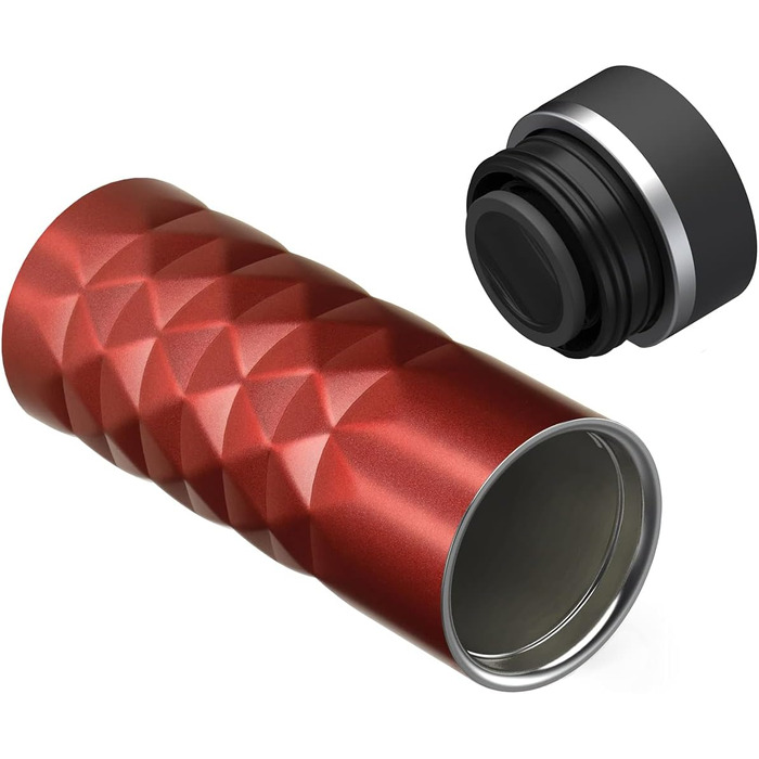 Термокружка Diamond з нержавіючої сталі Elasto Premium 450 мл, з кнопкою, витіканнями, BPA-free, для гарячих та холодних напоїв, матова блискуча (Рубіново-червона)