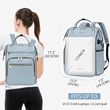Жіночий рюкзак EMPSIGN з відділенням для ноутбука 17 дюймів. Стильний рюкзак для навчання, роботи, подорожей. Чорний, блакитний.
