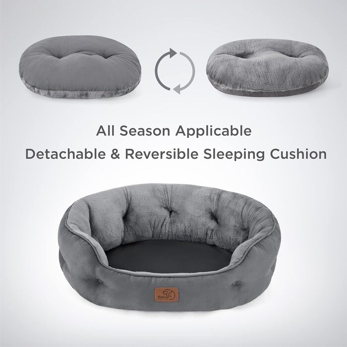 BEDSURE Cat Bed Washable - 63x53x20cm Cat Bed Grey with Reversible Inner Cushion Cat Sleeping Place for Cats or Small Dogs