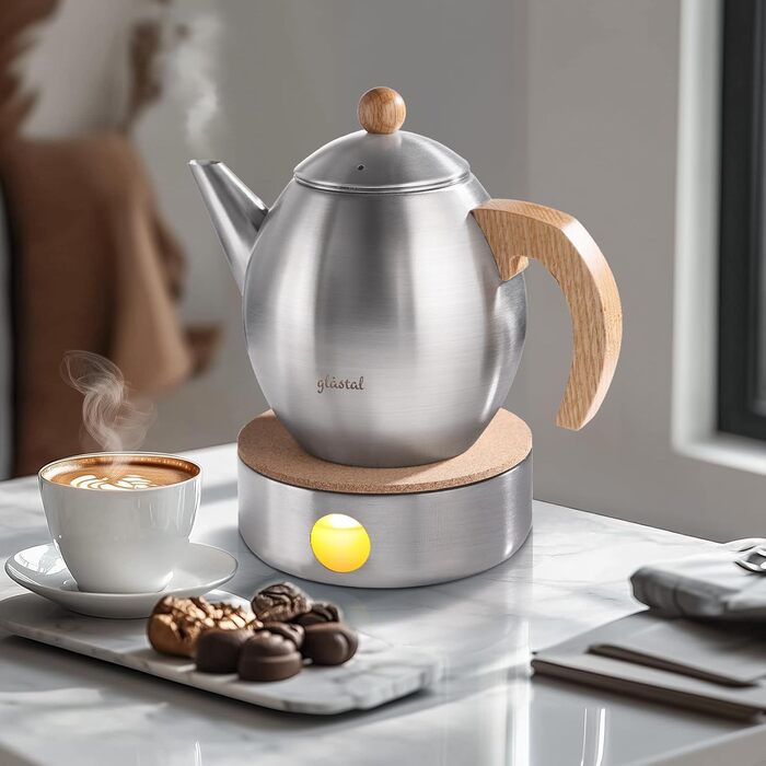 Glass Teapot with Silver Stainless Steel 1200ml with 18/8 Stainless Steel Tea Strainer Tea Maker Suitable for Tea Warmers (Stainless Steel Teapot with Lid)