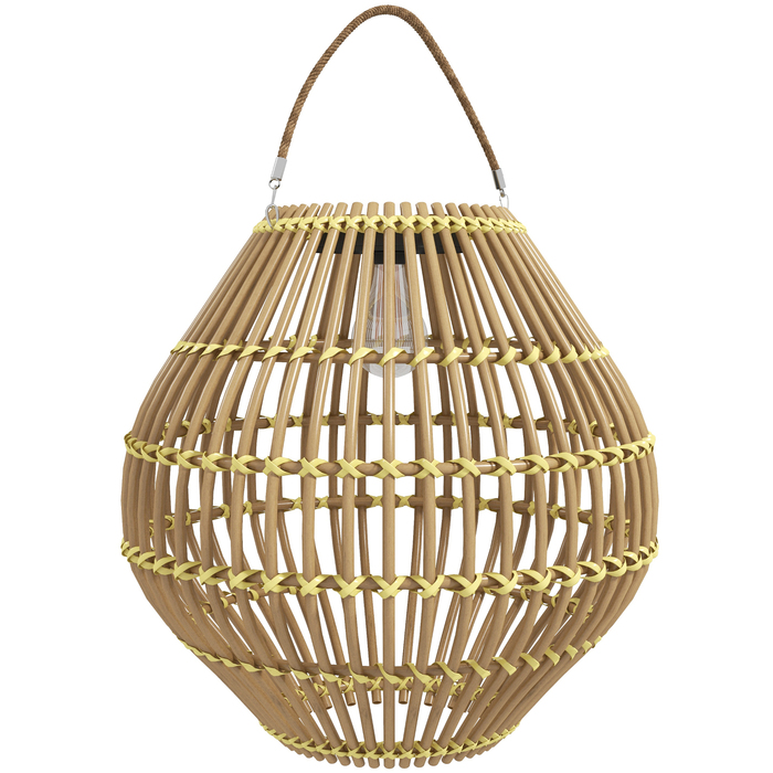 Outsunny Solar Lamp Rattan Garden Light Waterproof with Light Sensor Drum Design Yellow for Outdoor