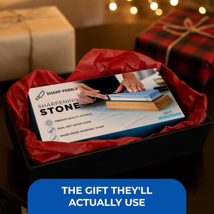 Преміум точило для ножів Sharp Pebble, 2-стороння зернистість 1000/6000, бамбукова основа та кутник