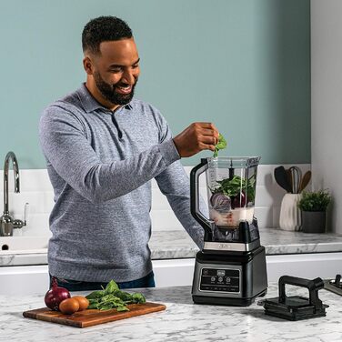Ninja 2-in-1 Mixer with 3 programs; Mix, Max Mix, and Chop & 4 manual settings, 2.1L pitcher & 700ml cup, 1200W, dishwasher safe, Auto-iQ, Black BN750EU 2-in-1 Mixer