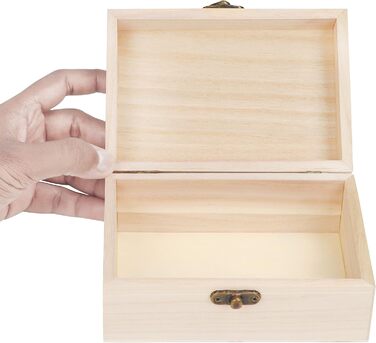 BELLE VOUS Natural Wooden Boxes (Pack of 6) - 5.8 x 4.0 x 2.5 inches - Blank Wooden Boxes with Hinged Lid & Front Closure - Jewelry Boxes to Decorate, Craft & Hobbies
