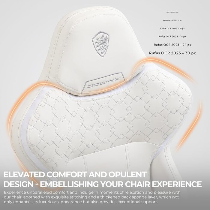 Ігровий крісло Dowinx з PU шкіри, ергономічний комп'ютерний крісло для геймерів, великий офісний крісло з регульованим нахилом та високою спинкою (Білий)