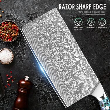 Ніж кухарський Дамаск з лезом 17.8 см, VG-10 сталь, ручка з мушлі Абалоне, подарункова коробка