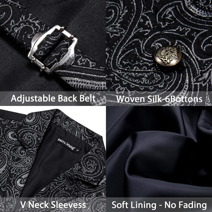 Жилет чоловічий Вікторіанський Стимпанк Готичний з Пайслі. Чорний/Сріблястий. Для вечірок, Halloween, формальних заходів