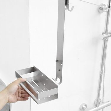 Kelelife Shower Shelf for Hanging, Shower Shelf No Drilling, Stainless Steel Shower Shelf with Hooks for Frameless Glass Door, Shampoo Holder for Shower (Silver)