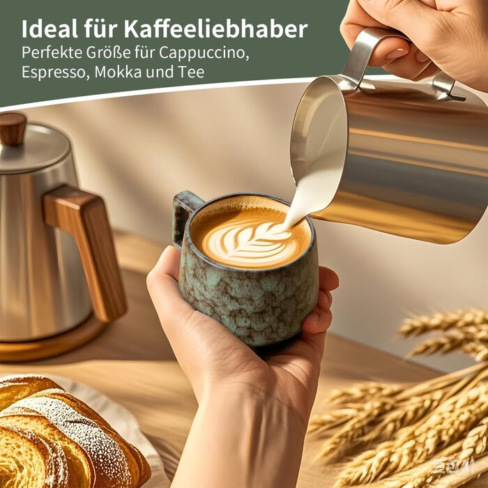 Набір з 4 чашок еспресо 190мл з дерев'яними підставками, керамічні чашки для кави, американо, лате, кави, мока та чаю (бежевий+блакитний+темно-синій+темно-зелений)