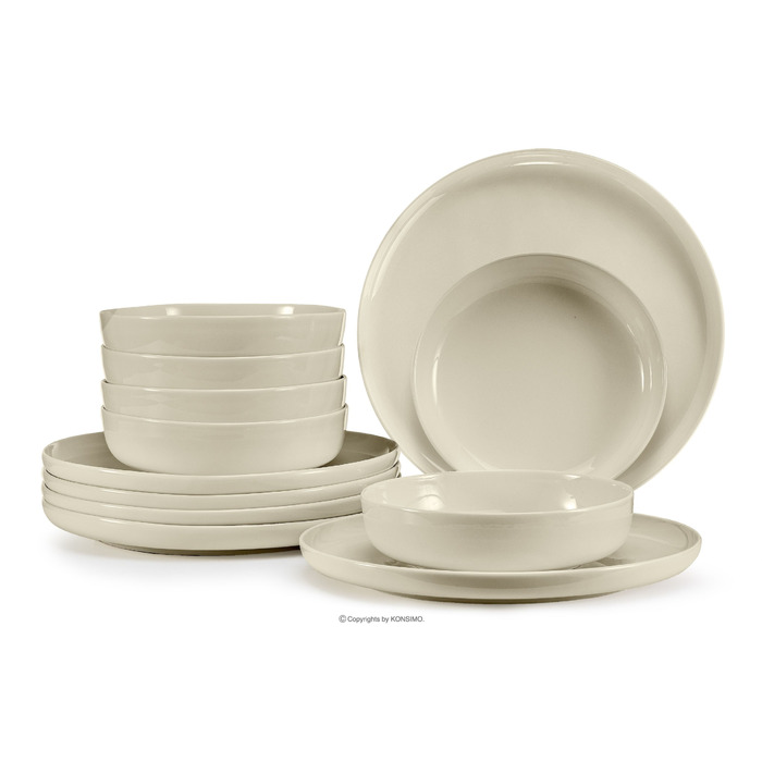 Обідній сервіз Konsimo Victo, бежевий глянцевий, набір тарілок на 6 осіб (12 предметів)