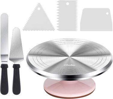 Ohuhu Поворотна платформа для тортів, 30 см, з лопатками та скребками, рожева | Для декорування та випікання