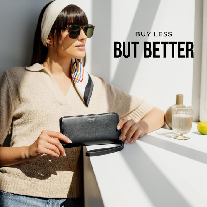 Жіночий гаманець Berliner Bags Lyon з натуральної шкіри, великий, з RFID захистом, чорний, у подарунковій коробці