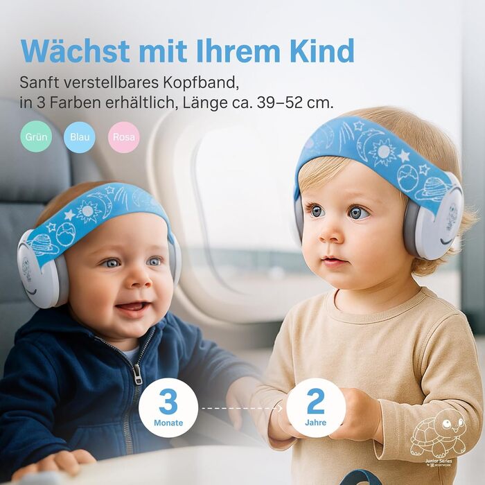 Навушники для захисту вух дитини 3-6 років - комфортні, сертифіковані CE, білий/блакитний. Захист від шуму для концертів, подорожей та повсякденного використання. Без тиску на велике джерельце.