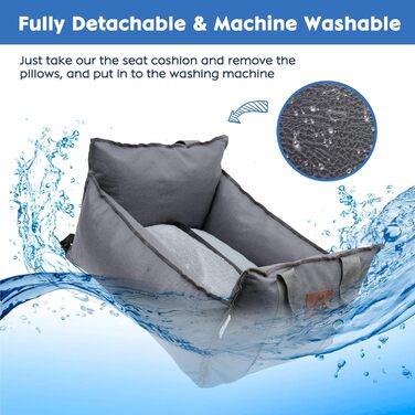 Автокрісло для собак 2-в-1 з ременем безпеки: автокрісло та ліжко для собак, знімний килимок та чохол, миється, для собак маленьких та середніх порід, сірий & блакитний