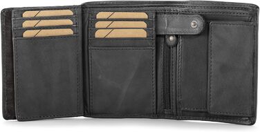 Cas8 Portmonee for Men MATS, Vertical Wallet, 100% Leather Wallet, Wallet with RFID Protection & 9 Card Slots, Flip-Up Wallet with Flap, Graphite