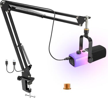 USB-мікрофон Zealsound для ПК з кріпленням – мікрофон конденсаторний 192kHz з шумозаглушенням, кнопкою вимкнення мікрофона та USB-C адаптером для Mac, стрімінгу, подкастів, співу, ASMR, YouTube