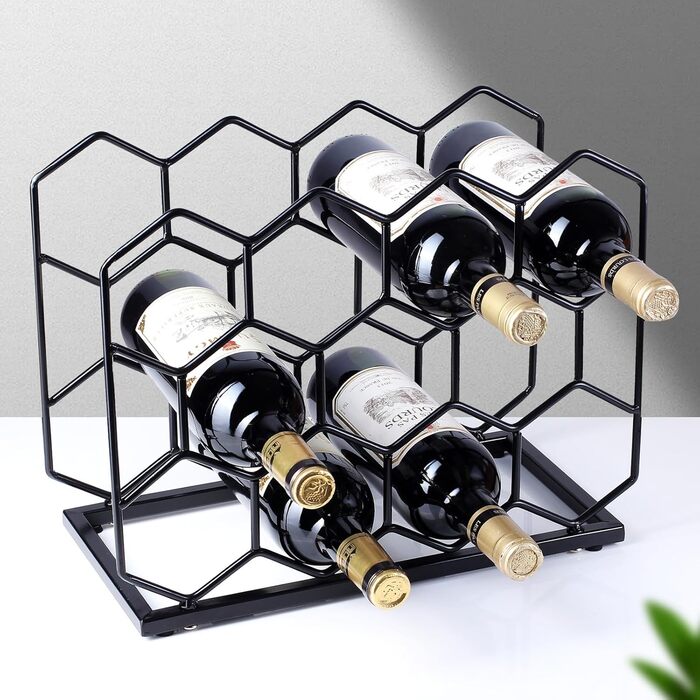 Drincarier Countertop Wine Rack, 14 Bottles, Freestanding, Modern Gold Metal, Pantry, Wine Bottle Storage (Bottles) (Black)