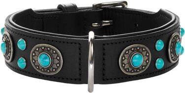 Нашийник для собак HUNTER SIOUX, шкіряний, в індійському стилі, з прикрасами, розмір S-M, чорний