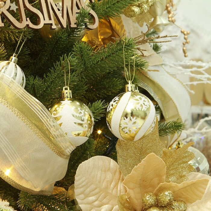 Декоративна куля на ялинку Sea Team з малюнком та блискучими прикрасами, набір (60 мм, золотий)