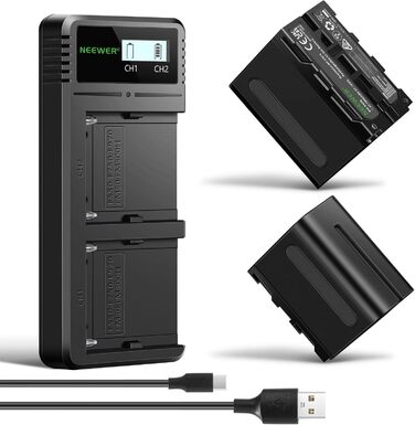 Зарядний пристрій NEEWER Dual USB з 2 шт. акумуляторами 6600mAh NP-F970 та швидкою зарядкою, сумісний з Sony NP-F970/F960/F950/F770/F750/F570/F550, Handycam, NEEWER LED-ліхтарі, моторизовані слайдери