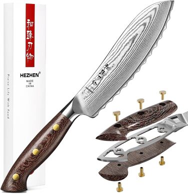 HEZHEN ніж кухарський 21 см з дамаської сталі 67 шарів, професійний, з дерев'яною піхвою, Full Tang з мікарти