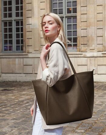 Сумка жіноча KALIDI шопер велика зі шкірозамінника (PU шкіра) коричнева для роботи, покупок, навчання з блискавкою